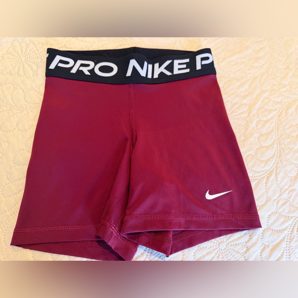 Nike Pro Dri-Fit Burgundy Shorts with Black Waistband, Size XS